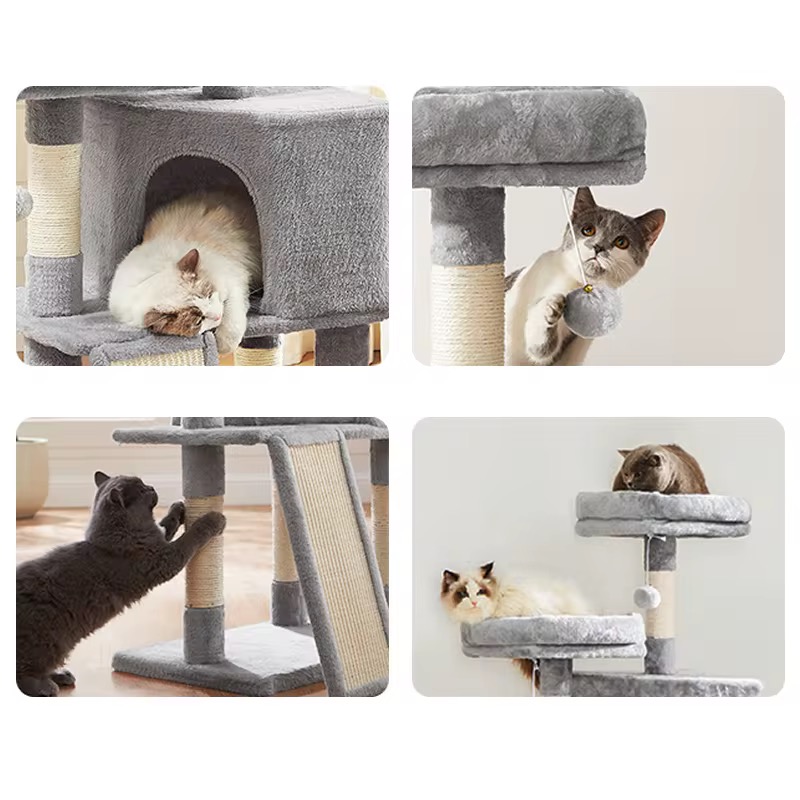 Multi-Level Cat Tree Tower with Scratching Posts, Plush Bed, Elevated Perch and Cozy Cat Condo-40*19*138cm - Image 3