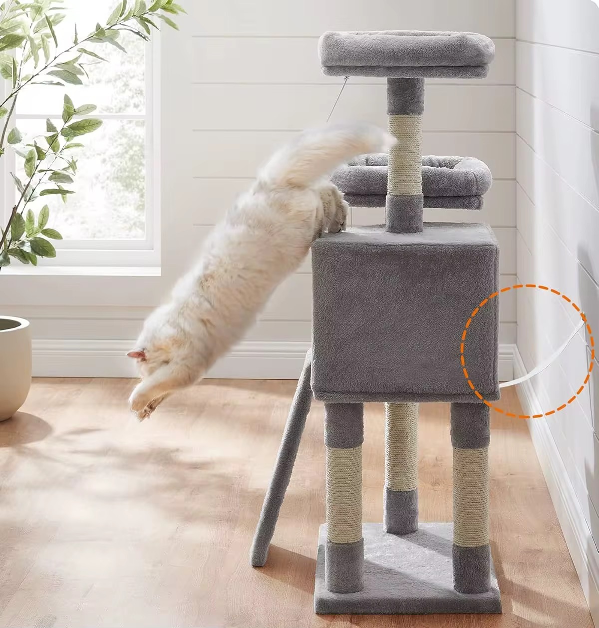 Multi-Level Cat Tree Tower with Scratching Posts, Plush Bed, Elevated Perch and Cozy Cat Condo-40*19*138cm - Image 4