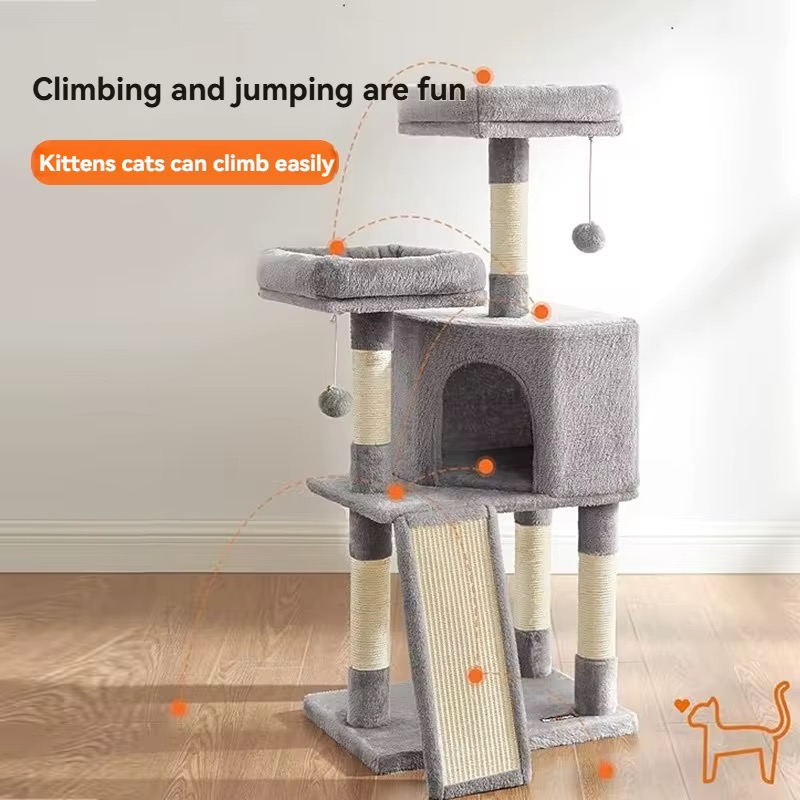 Multi-Level Cat Tree Tower with Scratching Posts, Plush Bed, Elevated Perch and Cozy Cat Condo-40*19*138cm - Image 6