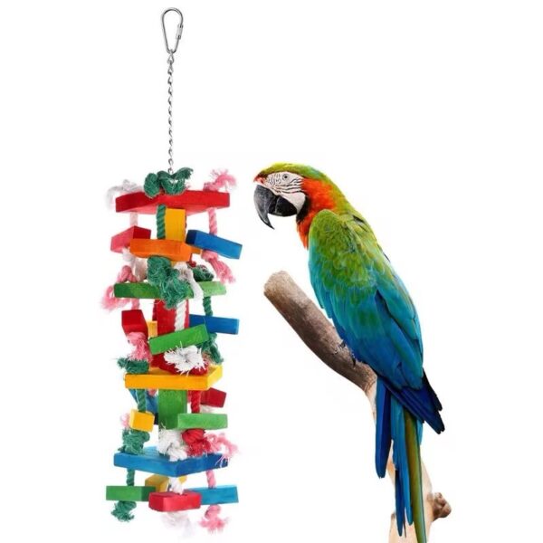 Bird parrot climbing chewing toys hanging wood funny cotton rope parrot chewing bird cage bite toys