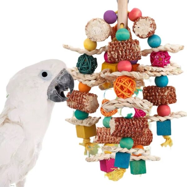 Small to Medium Natural Corn Cob Chew Toys for Parrots - Durable Synthetic Fiber