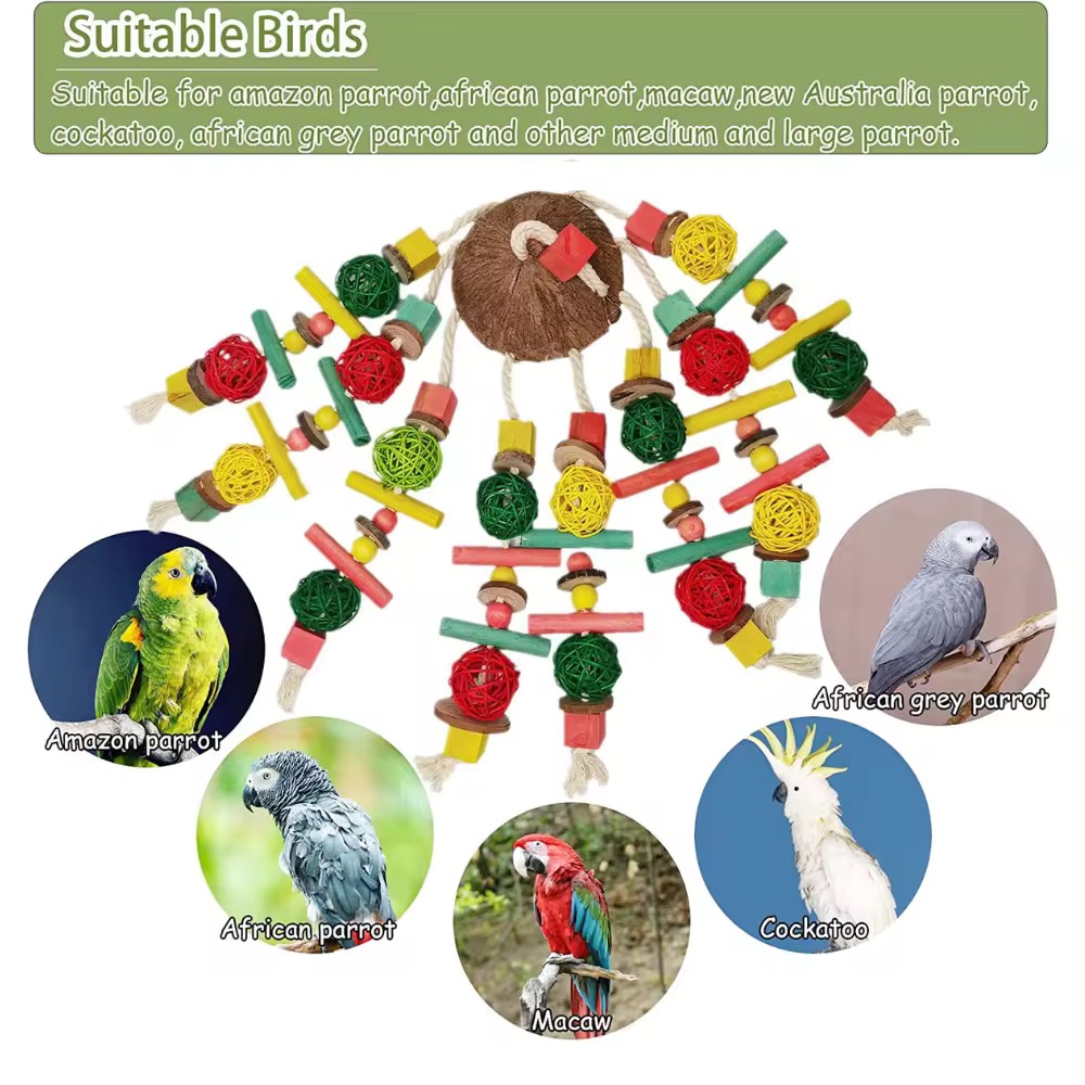 Bird Chewing Toy, Natural Wood Safe Bite Resistant Woven Sepak Takraw Hanging Pendant Toy for Parakeets Parrots Macaws Cockatoos - Image 2
