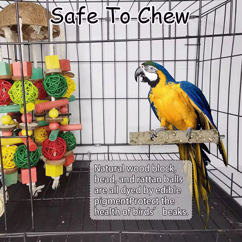 Bird Chewing Toy, Natural Wood Safe Bite Resistant Woven Sepak Takraw Hanging Pendant Toy for Parakeets Parrots Macaws Cockatoos - Image 9