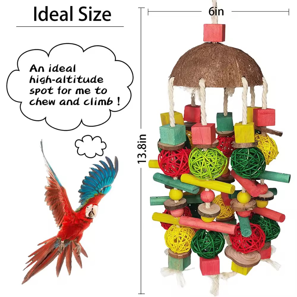 Bird Chewing Toy, Natural Wood Safe Bite Resistant Woven Sepak Takraw Hanging Pendant Toy for Parakeets Parrots Macaws Cockatoos - Image 7