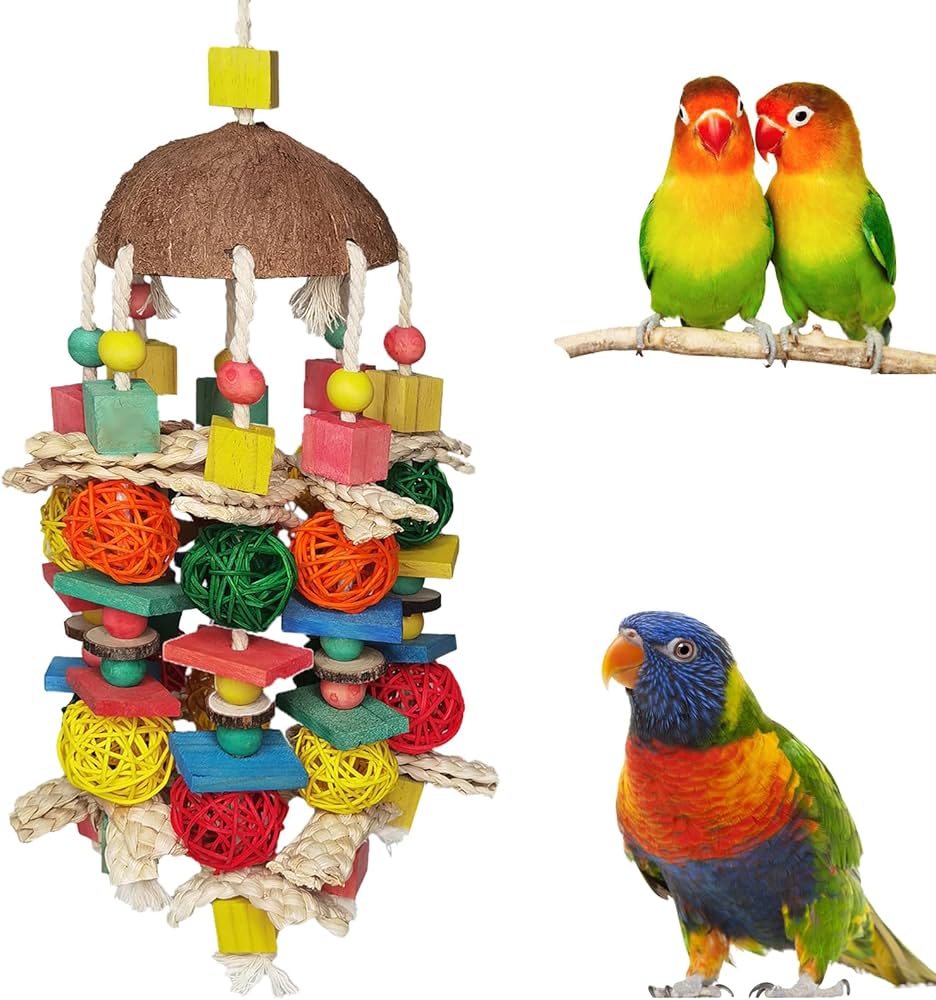 Bird Chewing Toy, Natural Wood Safe Bite Resistant Woven Sepak Takraw Hanging Pendant Toy for Parakeets Parrots Macaws Cockatoos - Image 6