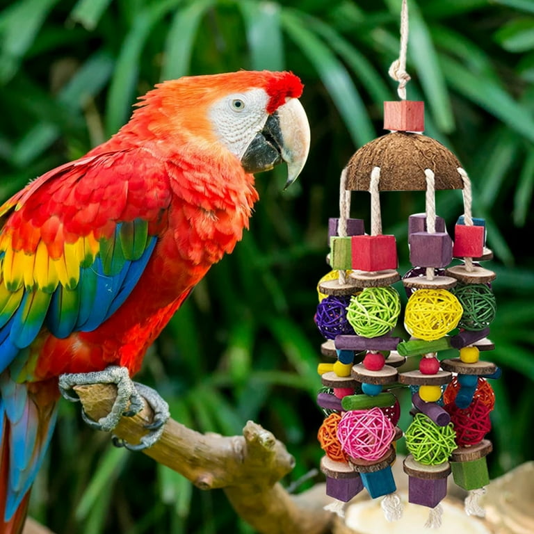Bird Chewing Toy, Natural Wood Safe Bite Resistant Woven Sepak Takraw Hanging Pendant Toy for Parakeets Parrots Macaws Cockatoos - Image 10