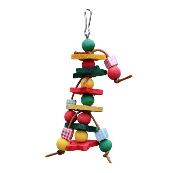 Multicolored hanging wooden parrot toy