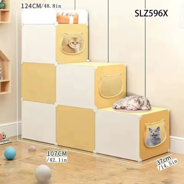 Pen Plastic, Cat Cages Indoor, Attery Toys, Pretty Cat Houses; Condos, Raised Cat Bed, Step Design, Easy to Clean-124*107*37cm