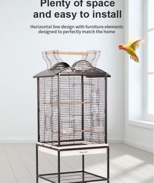 Rolling metal bird cage featuring a play top area -48*46*116cm