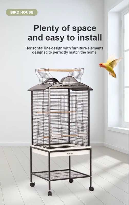 Rolling metal bird cage featuring a play top area -48*46*116cm