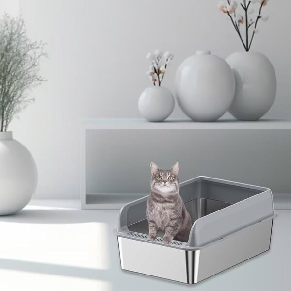 Cat Litter Box, Stainless Steel Cat Litter Box with Cat Litter Scoop-	50*35*20CM