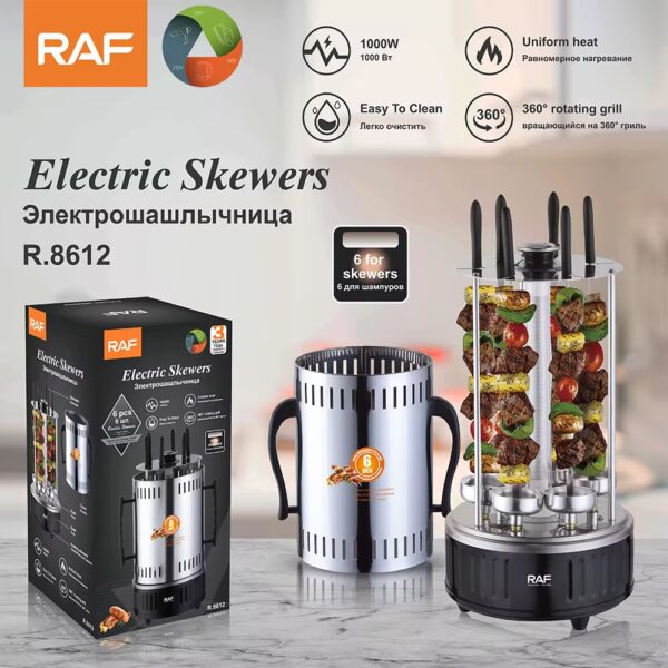 RAF 1000W High Quality Stainless Steel Rotisserie 6pcs Skewers Rotating Kebab Electric BBQ Skewers Grill
