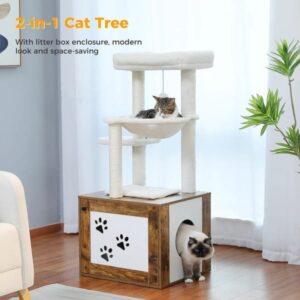 Cat Tower with Hidden litter Box Furniture Cat Scratching Posts-52*48*117cm