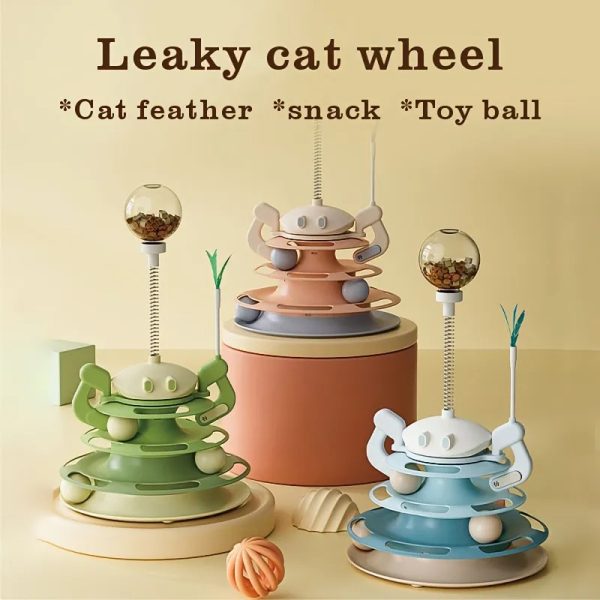 Multifunctional Cat Toy with Triple Track Tower and Feather Wand Interactive Kitten Playboard Polypropylene