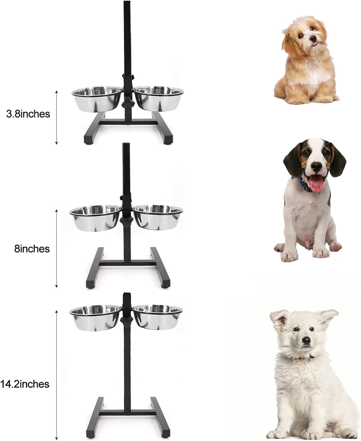 Elevated Double Stainless Steel Pet Bowls with Iron Stand Rack Adjustable -Medium - Image 6