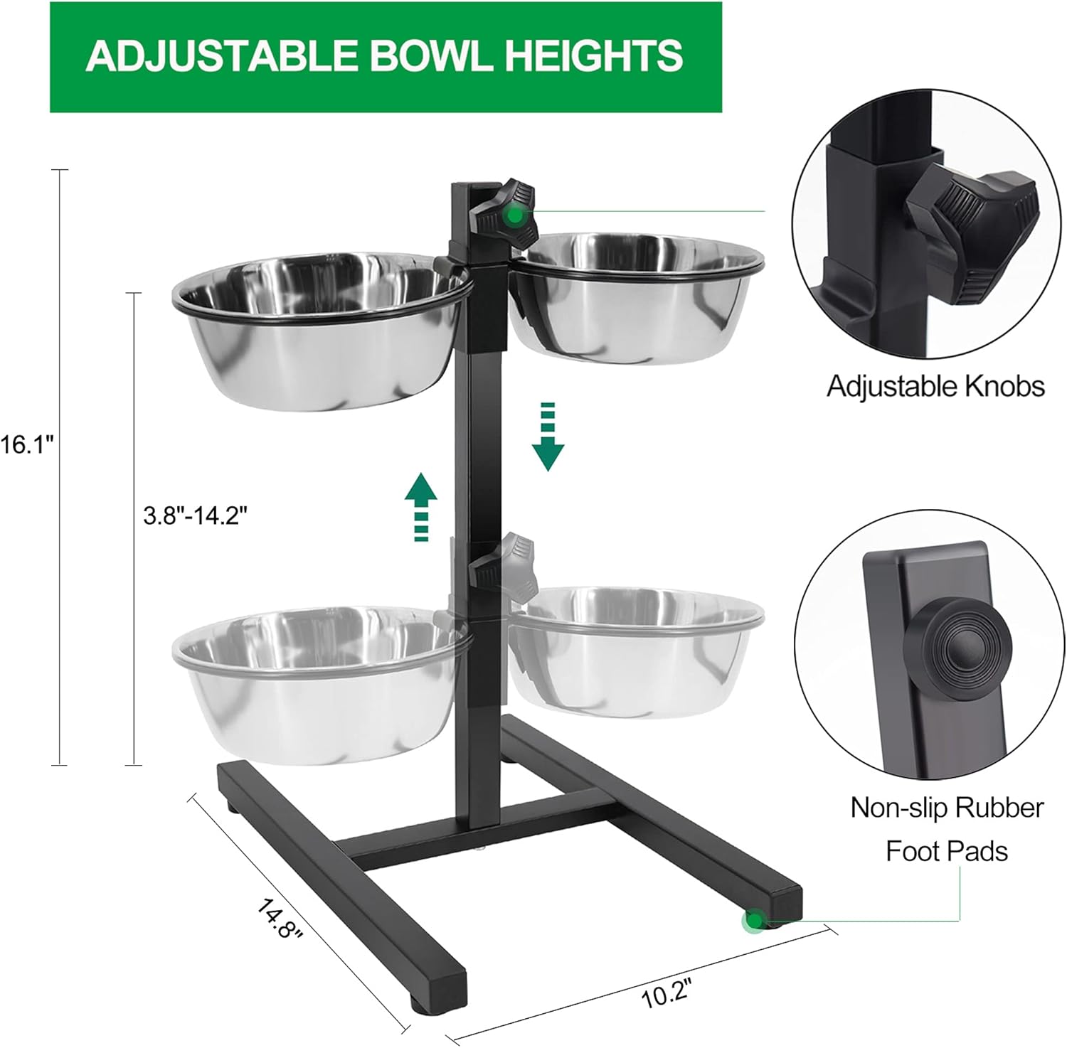 Elevated Double Stainless Steel Pet Bowls with Iron Stand Rack Adjustable -Medium - Image 9