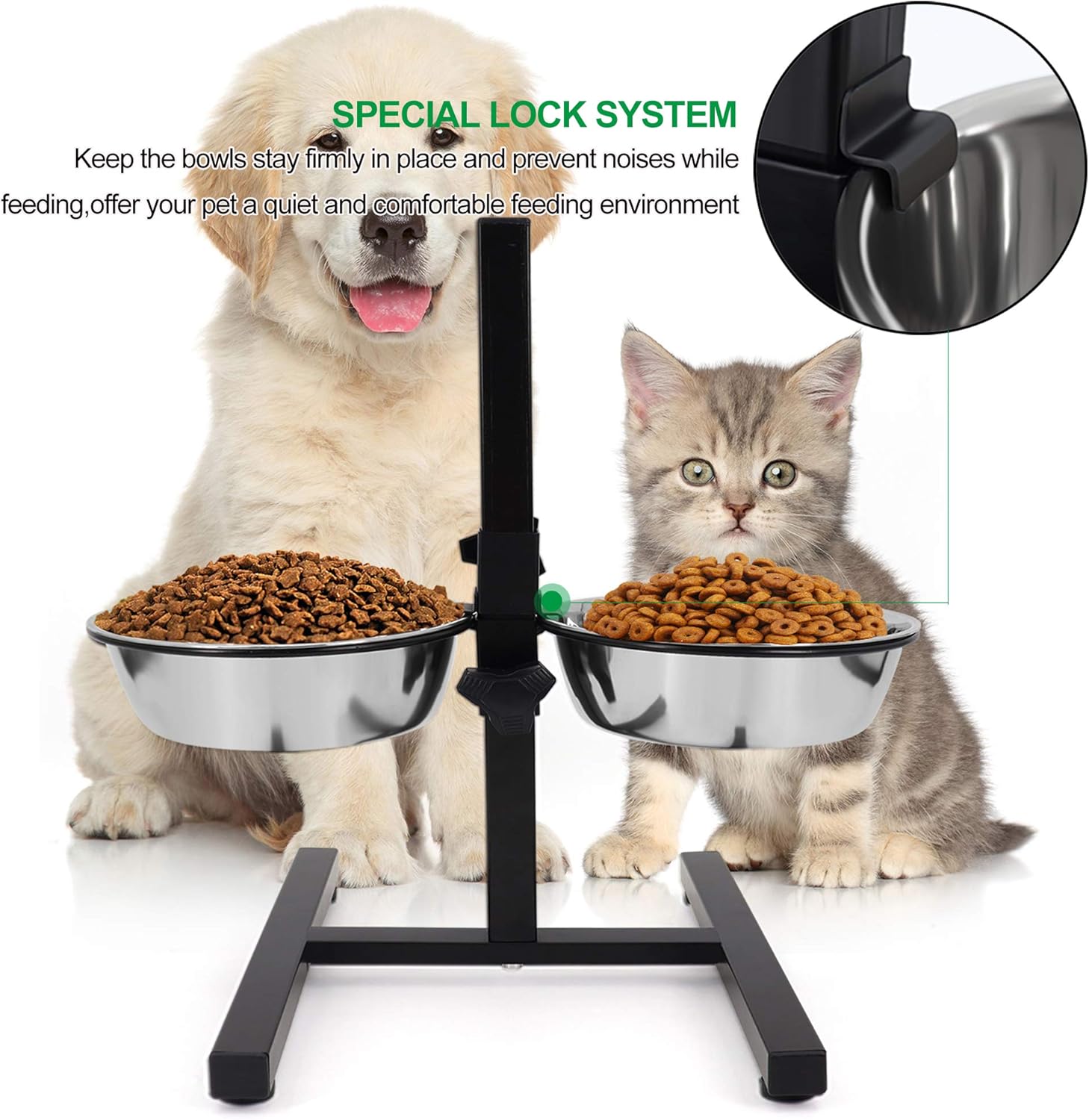 Elevated Double Stainless Steel Pet Bowls with Iron Stand Rack Adjustable -Medium - Image 5
