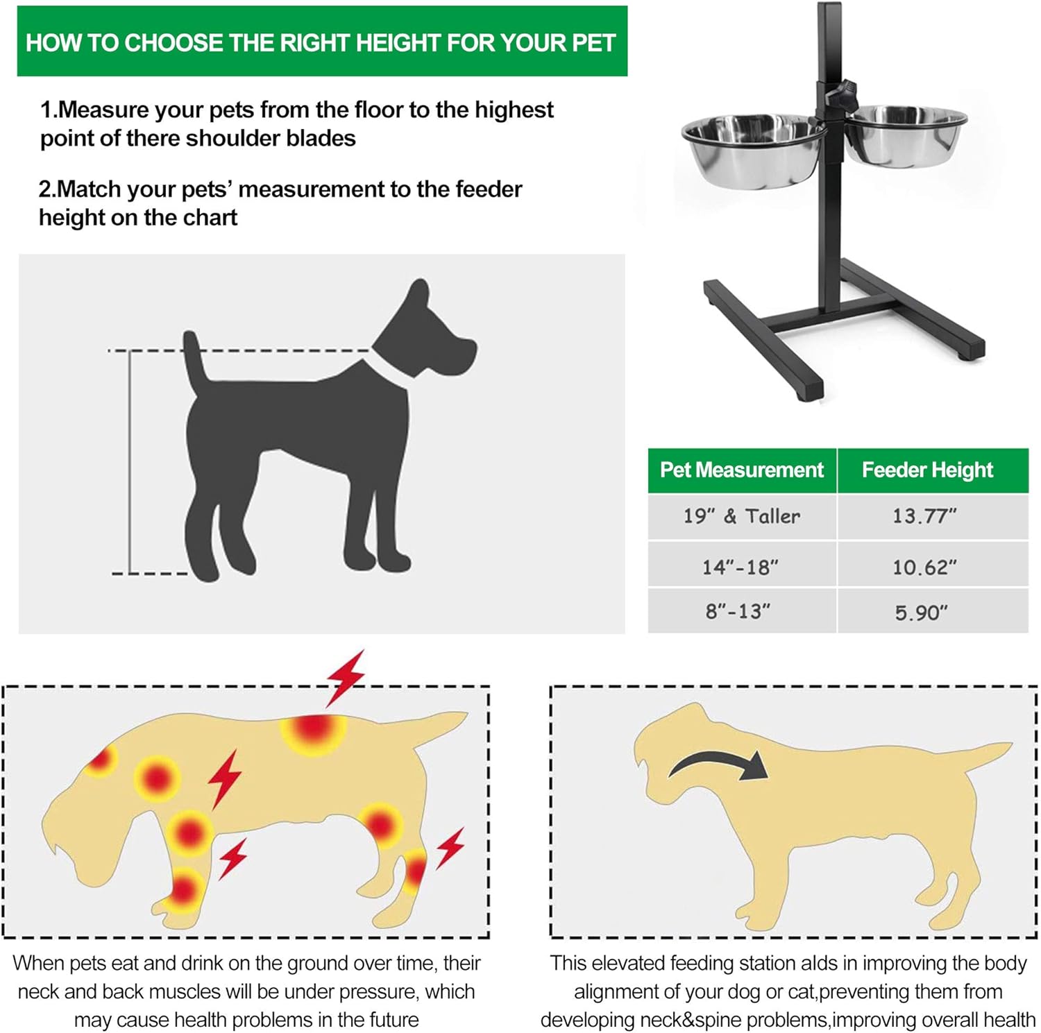 Elevated Double Stainless Steel Pet Bowls with Iron Stand Rack Adjustable -Medium - Image 4