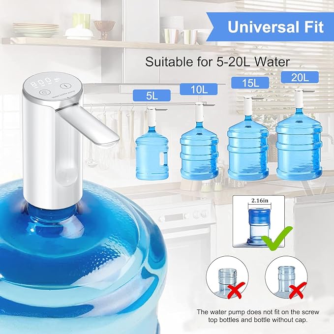 Automatic Water Dispenser Pump, 3 Quantitative Settings Drinking Water Pump with LED Display, Foldable USB Rechargeable Electric Mini Water Pump (White) - Image 5