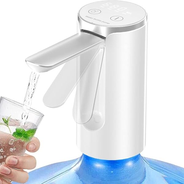 Automatic Water Dispenser Pump, 3 Quantitative Settings Drinking Water Pump with LED Display, Foldable USB Rechargeable Electric Mini Water Pump (White)
