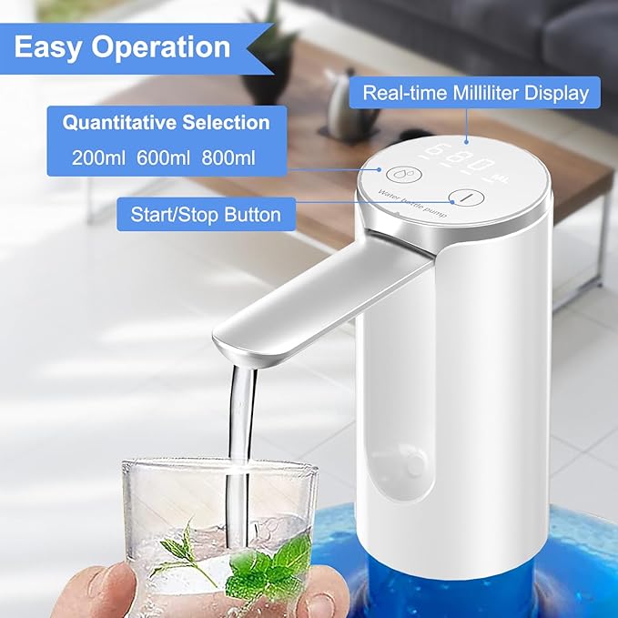 Automatic Water Dispenser Pump, 3 Quantitative Settings Drinking Water Pump with LED Display, Foldable USB Rechargeable Electric Mini Water Pump (White) - Image 8
