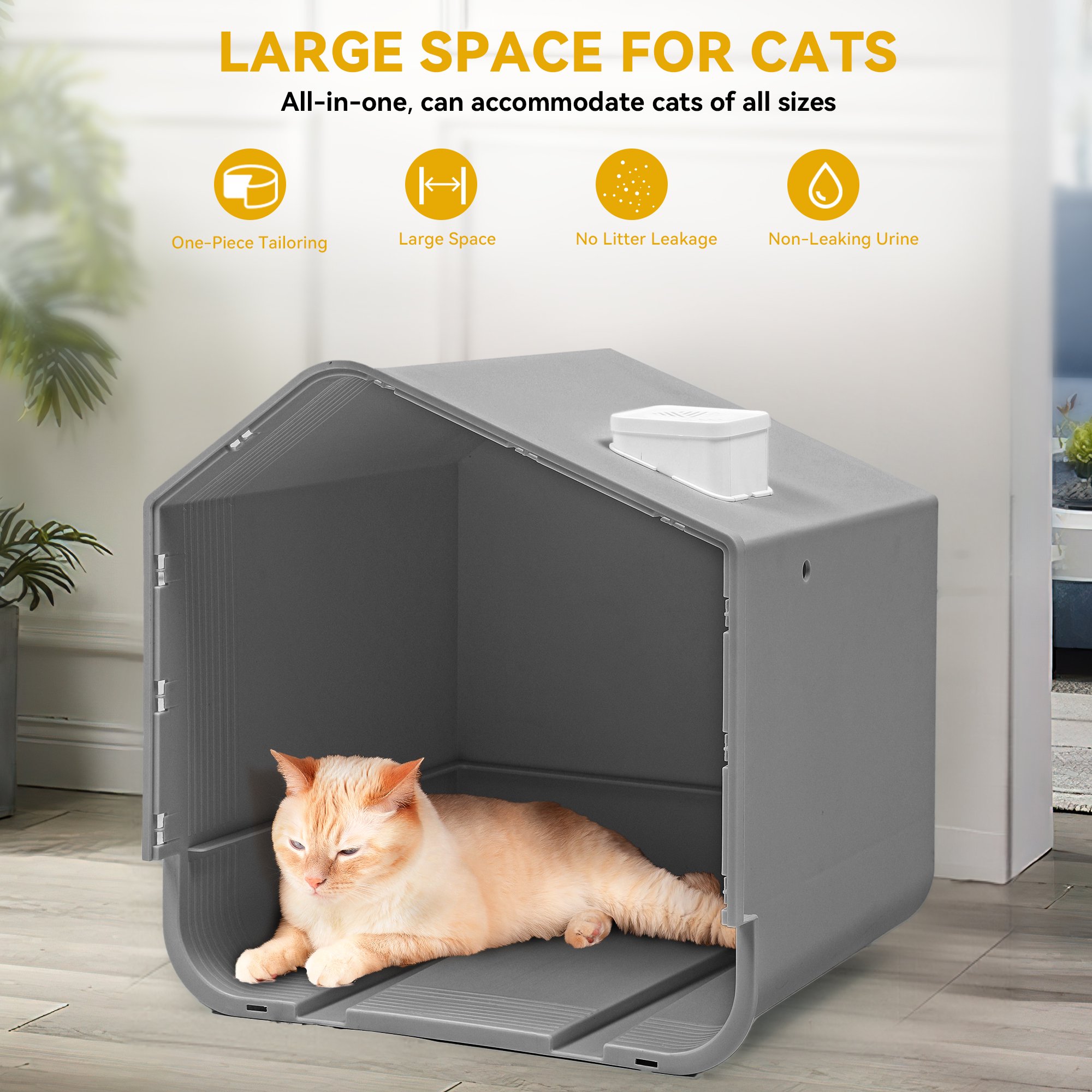 Dextrus Extra Large Hooded Cat Litter Box with Odor Control, Scoop, Mat, Easy to Clean, Gray-45*40*45cm - Image 2