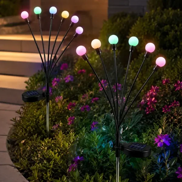 2Pcs 6-LED Multicolor Solar Globe Stake Light, Garden Lamp with 8 Lighting Modes & Day/Night Sensor