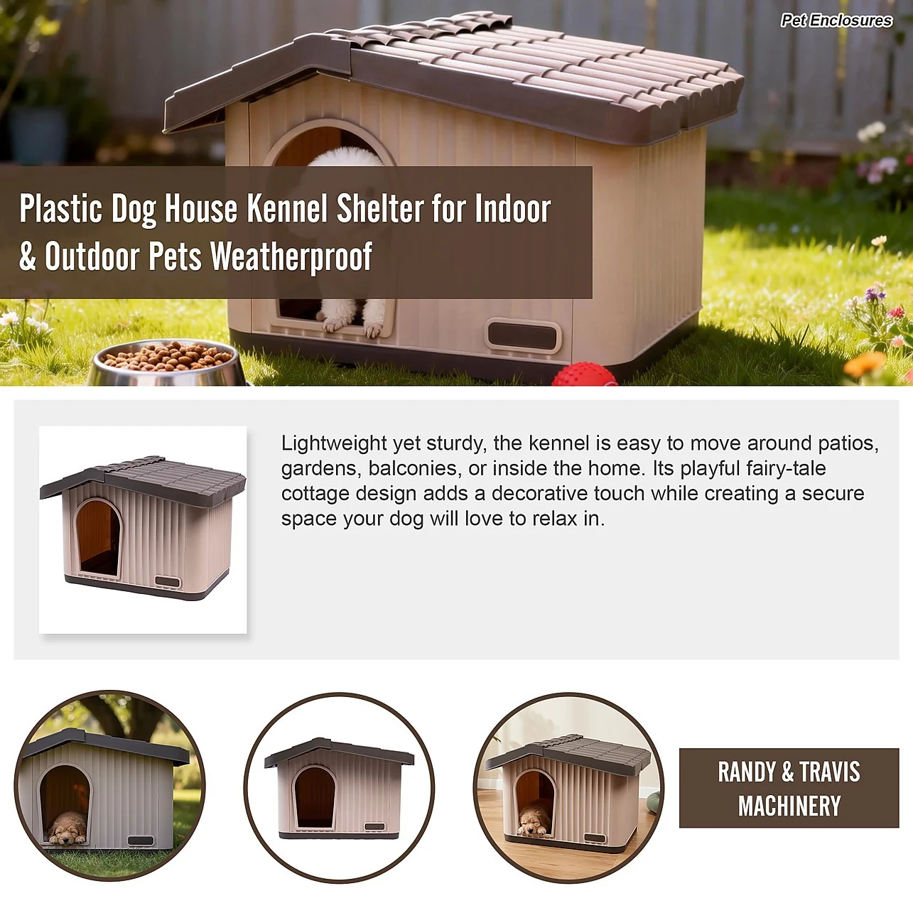 Plastic Dog House Kennel Shelter for Indoor & Outdoor Pets, Weatherproof-60 × 51 × 41 cm - Image 7