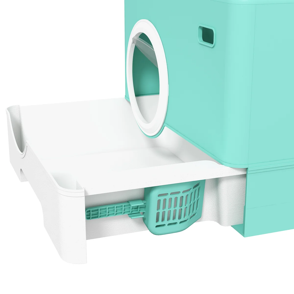 Cat Litter Box with Lid and Scoop, Double Entrance and Removable Tray, 52x41x38.5 cm - Image 3