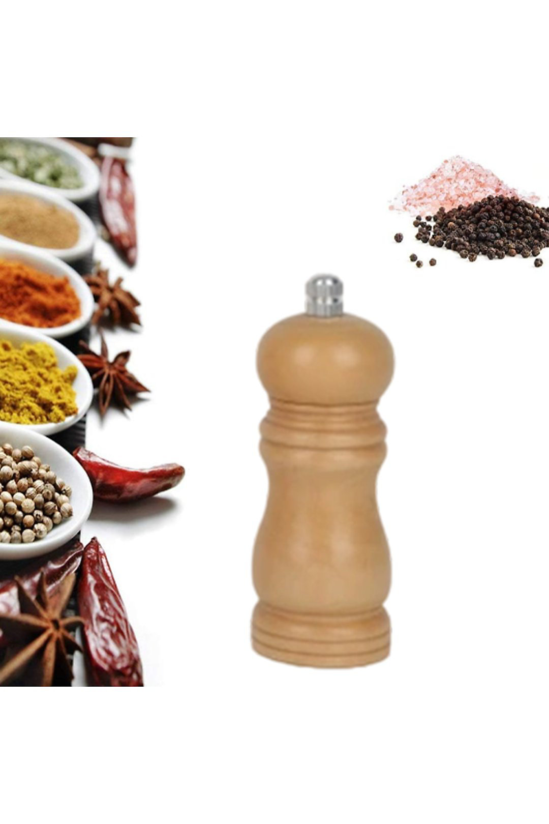 Wooden Salt Pepper Grinder Adjustable Ceramic Core - Image 3