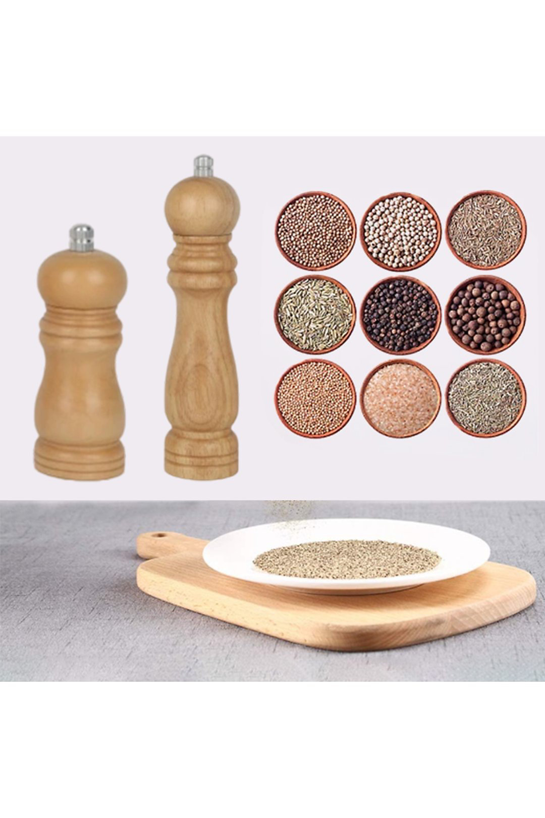 Wooden Salt Pepper Grinder Adjustable Ceramic Core - Image 2