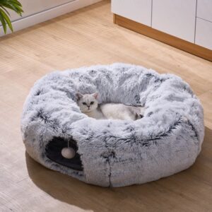 Cat Tunnel With Cat Bed For Indoor Cats - Soft Plush Round-85*76*76cm