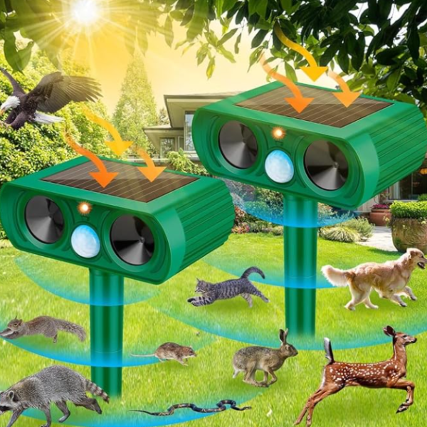 2 Pack Outdoor Ultrasonic Animal Repeller with Solar Panel Charging
